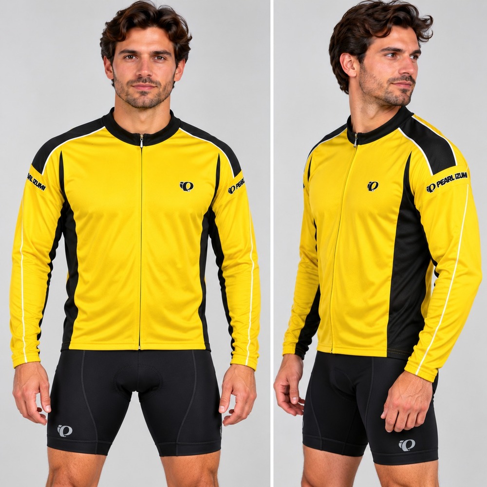 Pearl Izumi Men XL Yellow Black Long Sleeve Cycling Bicycle Jersey Full Zip